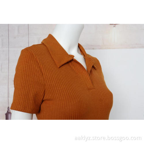 V-neck Slim T/R Rib Dress For Women